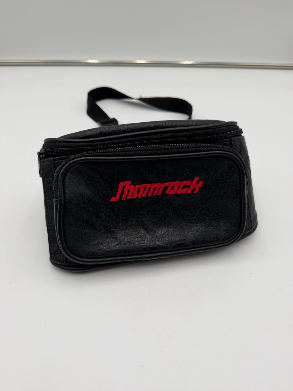 Vintage Shamrock Faux Leather Fanny Pack Black Red Embroidered